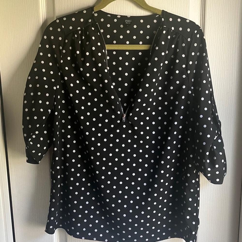 Emery Rose Black and White Polka Dot Blouse M